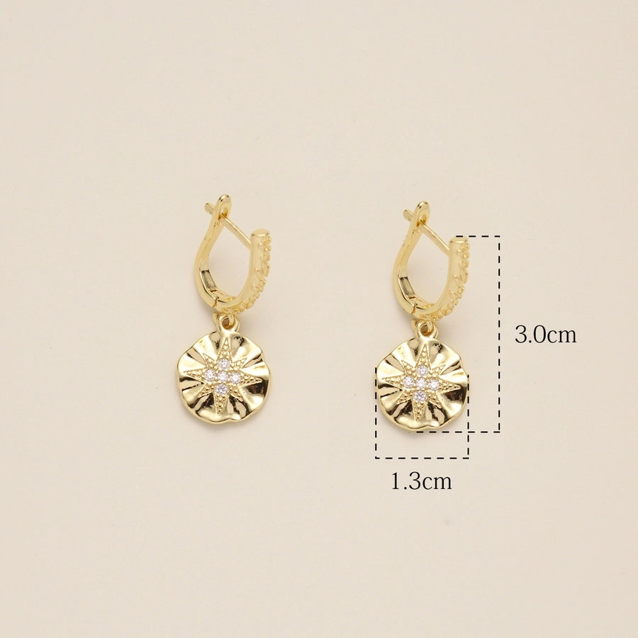 1 Pair Elegant Simple Style Star Moon Solid Color Inlay Copper Pearl Zircon 18K Gold Plated Drop Earrings Ear Studs