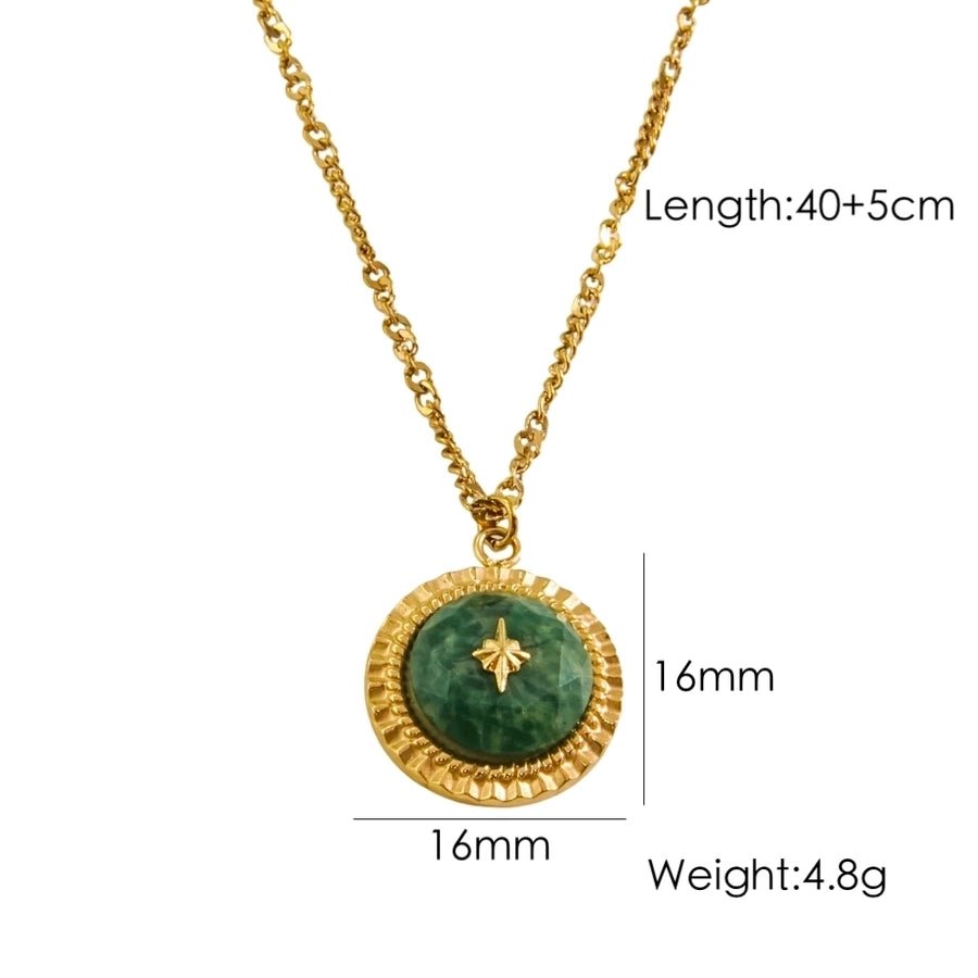 304 Stainless Steel natural stone 14K Gold Plated IG Style Vintage Style British Style Inlay Round Star Natural Stone Pendant Necklace