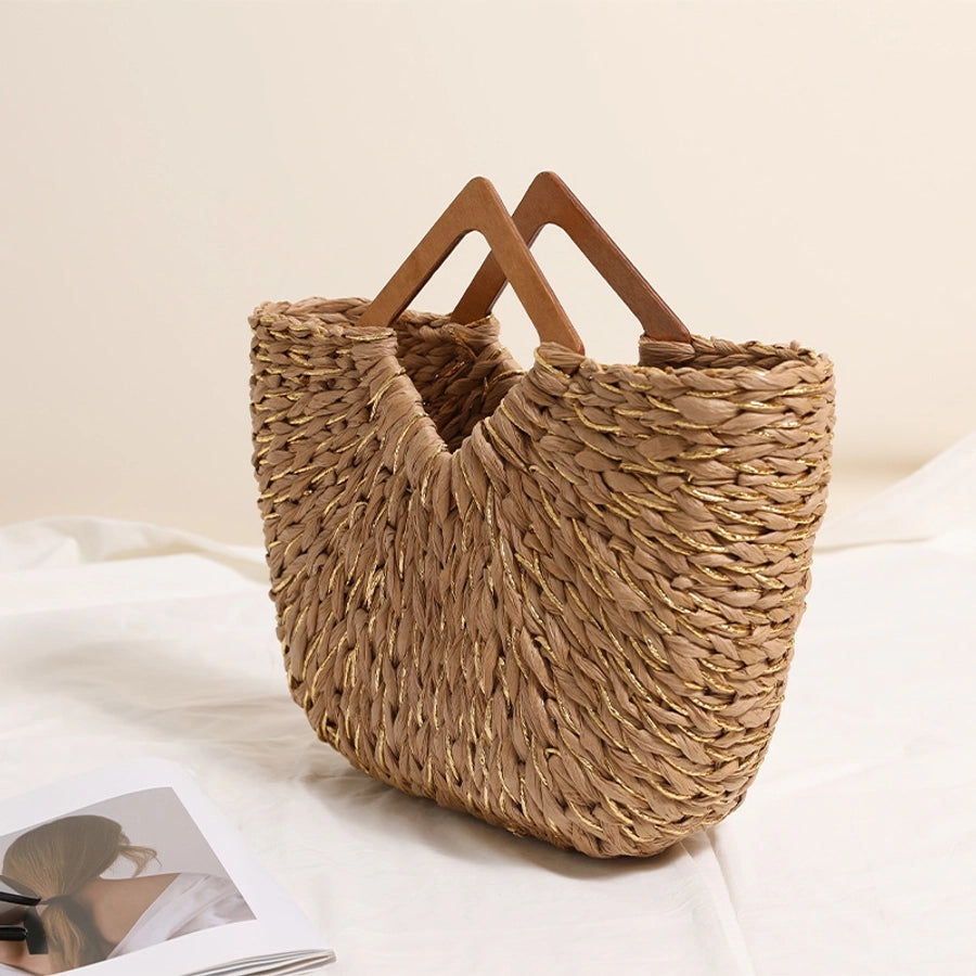 Women's Straw Solid Color Vacation Weave Semicircle Magnetic Buckle Handbag