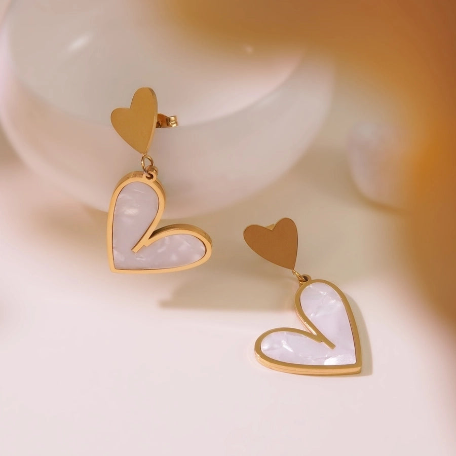 Jewelry Elegant Sweet Heart Shape 304 Stainless Steel Acrylic 18K Gold Plated Inlay Stainless Steel Jewelry Sets