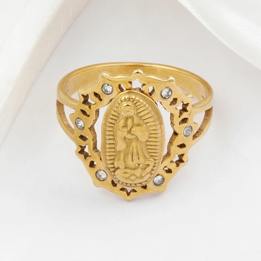 Jewelry Simple Style Geometric Virgin Mary 201 Stainless Steel Zircon Inlay Rings