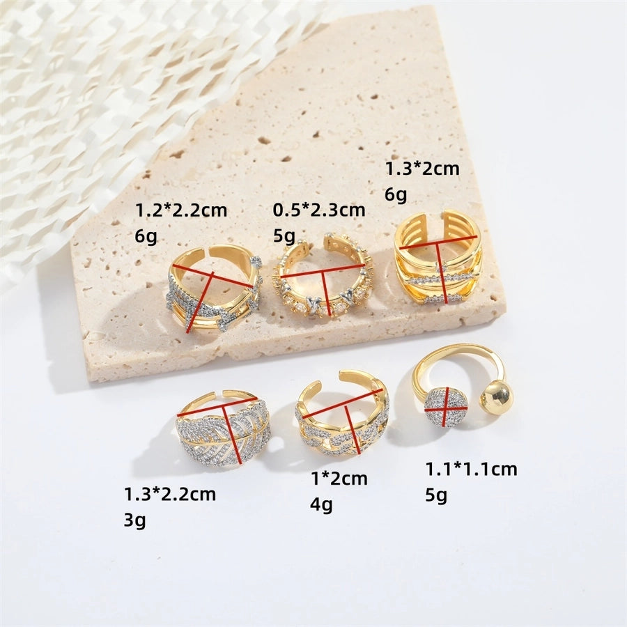 Copper 14K Gold Plated Inlay Geometric Zircon Open Rings