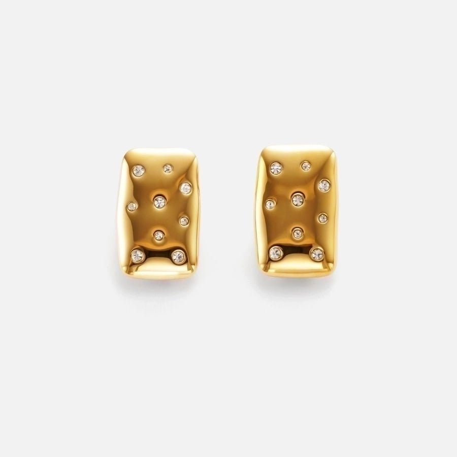 1 Pair Basic Vintage Style Commute Square Inlay 304 Stainless Steel Zircon 18K Gold Plated Ear Studs