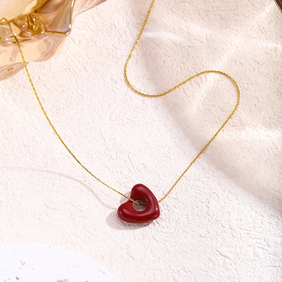 Jewelry Sexy Simple Style Heart Shape 304 Stainless Steel Gold Plated Enamel Earrings Necklace