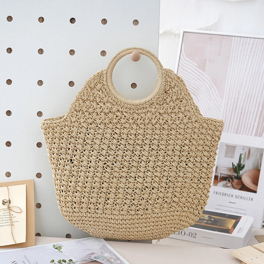 Women's Large Paper string Solid Color Elegant Streetwear Weave Shell Open Straw Bag