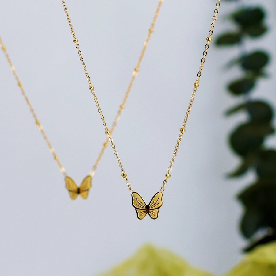 Jewelry Commute Korean Style Butterfly 304 Stainless Steel 18K Gold Plated Pendant Necklace