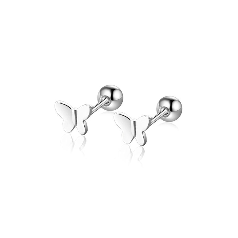 S925 silver anti-lost earrings love four-leaf clover round earrings stainless steel screw to prevent falling off without picking ear holes