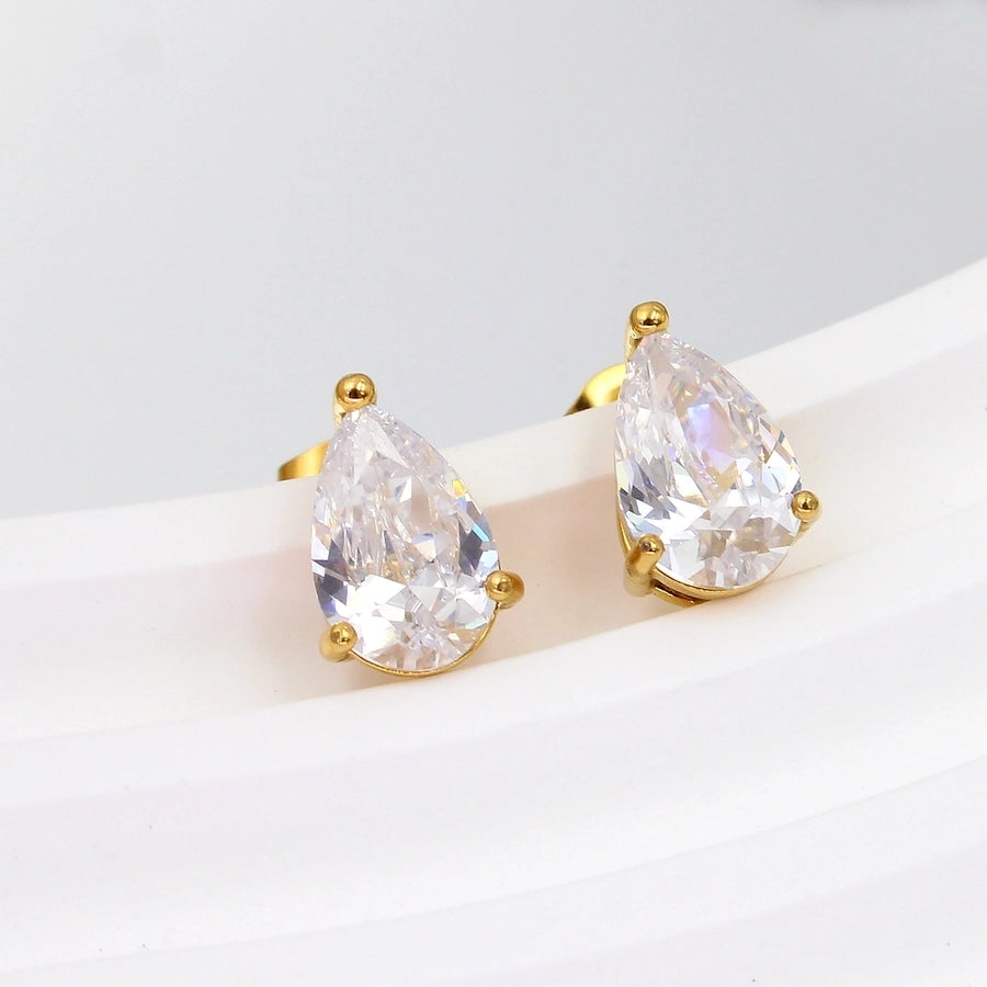 1 Pair Simple Style Classic Style Geometric Inlay 304 Stainless Steel 316 Stainless Steel  Zircon 18K Gold Plated Ear Studs - CEJEW