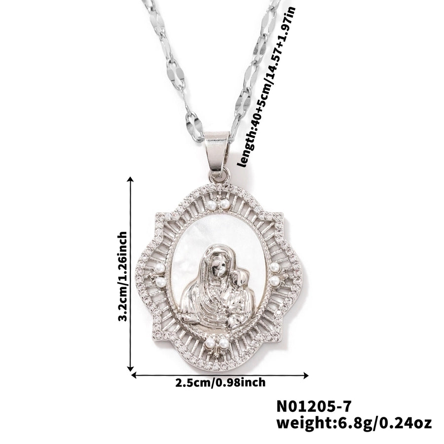 Jewelry Vintage Style Religion Artistic Round Virgin Mary 304 Stainless Steel Copper Zircon K Gold Plated Inlay Pendant Necklace