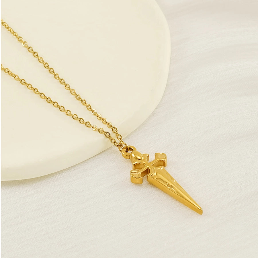 Jewelry Retro Simple Style Cross 304 Stainless Steel 18K Gold Plated Pendant Necklace