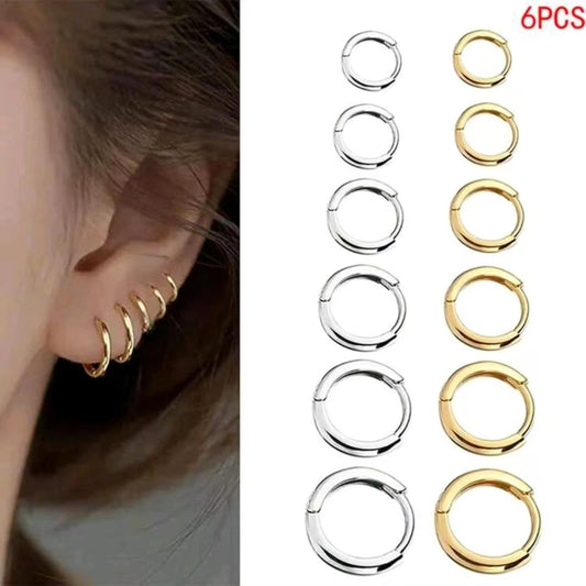 6-Piece Set Casual Simple Style Classic Style Geometric 201 Stainless Steel Hoop Earrings