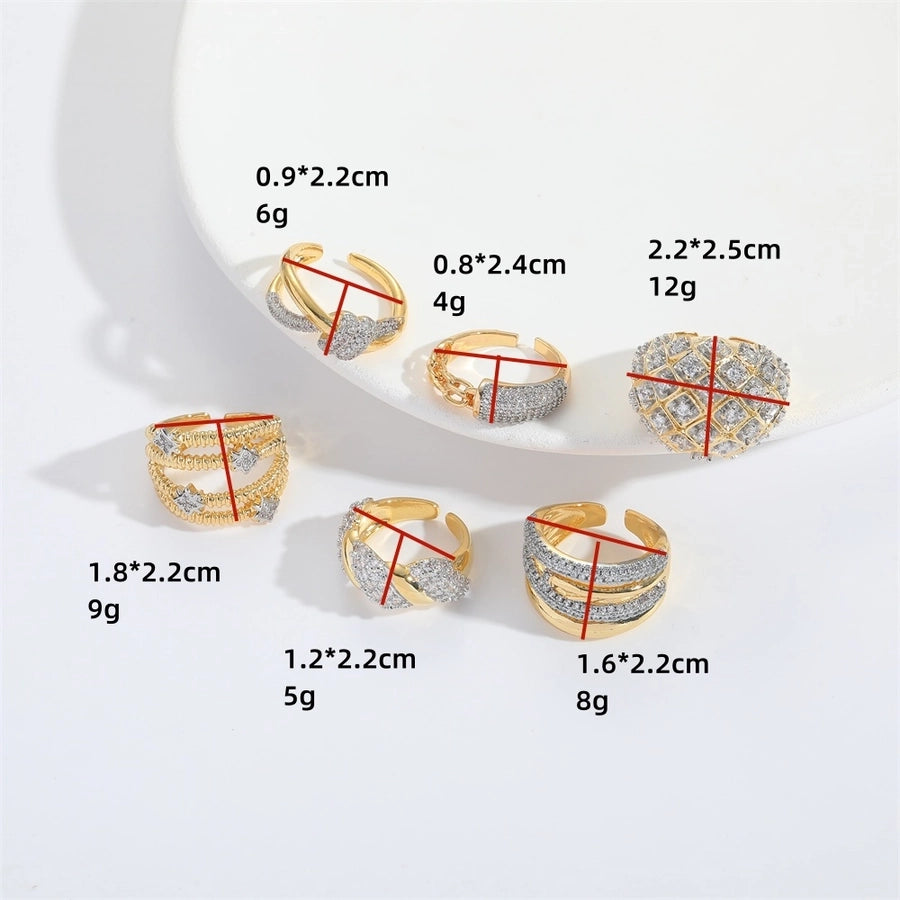 Copper 14K Gold Plated Inlay Geometric Zircon Open Rings - CEJEW