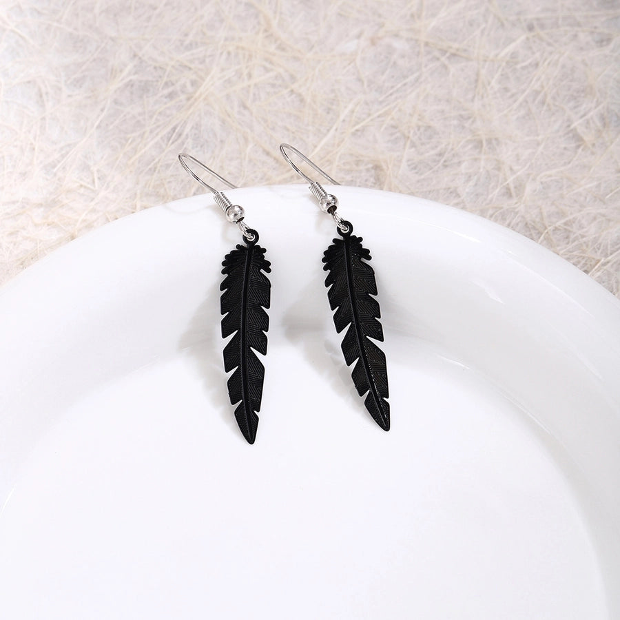 1 Pair Retro Feather Copper Drop Earrings