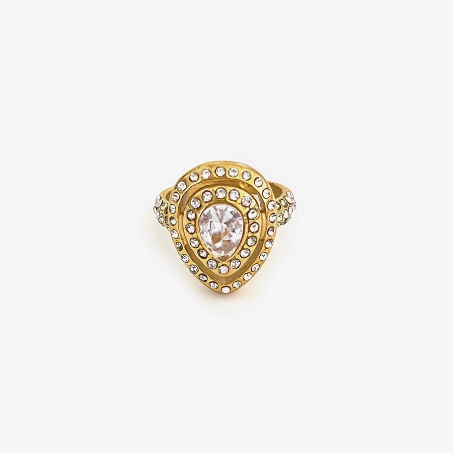 Jewelry IG Style Retro Water Droplets Flower 316L Stainless Steel  Artificial Diamond Zircon Rings