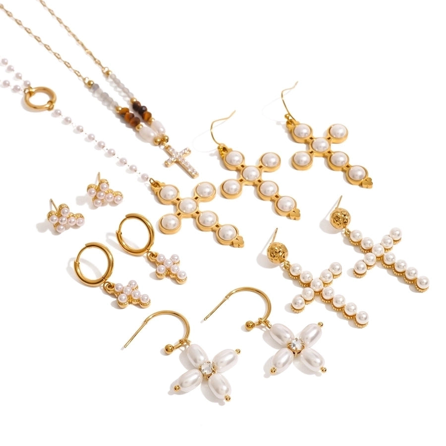 Jewelry Simple Style Classic Style Cross 304 Stainless Steel Natural Stone Rhinestones Zircon 18K Gold Plated Pendant Necklace