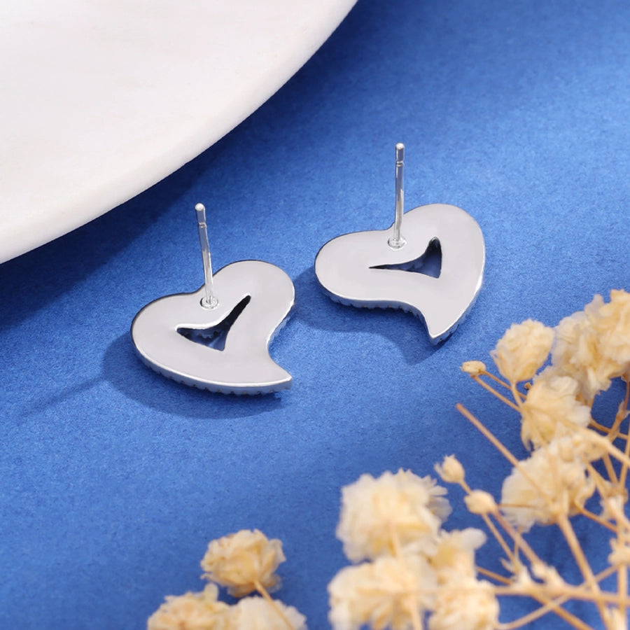 1 Pair Elegant Simple Style Heart Shape Copper Zircon Imitation Gold  Ear Studs