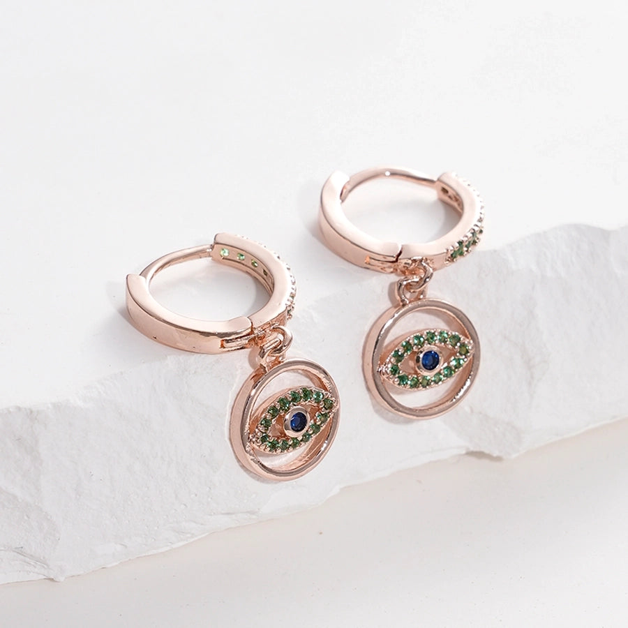 1 Pair Simple Style Artistic Devil'S Eye Plating Inlay 304 Stainless Steel Zircon 14K Gold Plated Rose Gold Plated Drop Earrings - CEJEW