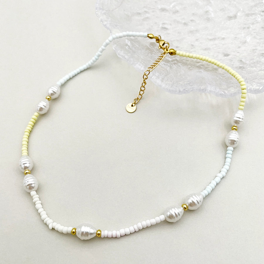 Jewelry Elegant Sweet Simple Style Heart Shape 304 Stainless Steel 14K Gold Plated Beaded Necklace