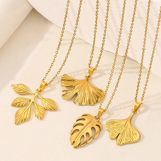 Jewelry Casual Simple Style Leaves 304 Stainless Steel 18K Gold Plated Pendant Necklace