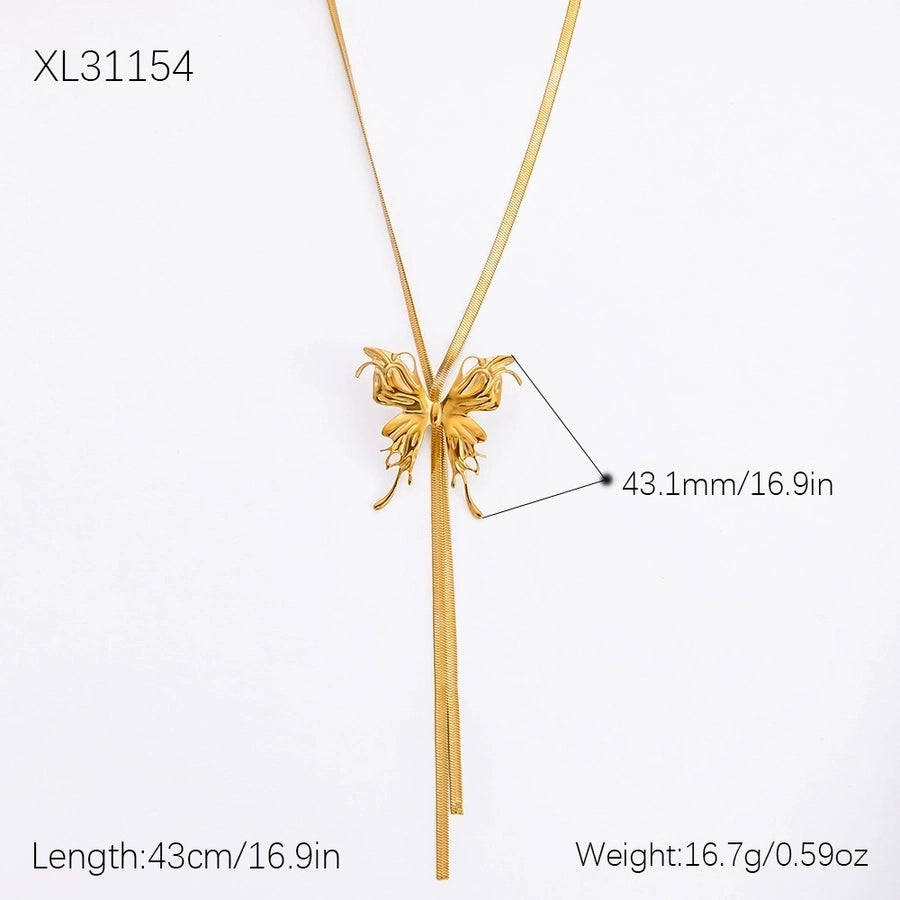 Jewelry Elegant Streetwear Heart Shape Flower Butterfly 304 Stainless Steel Plating Pendant Necklace