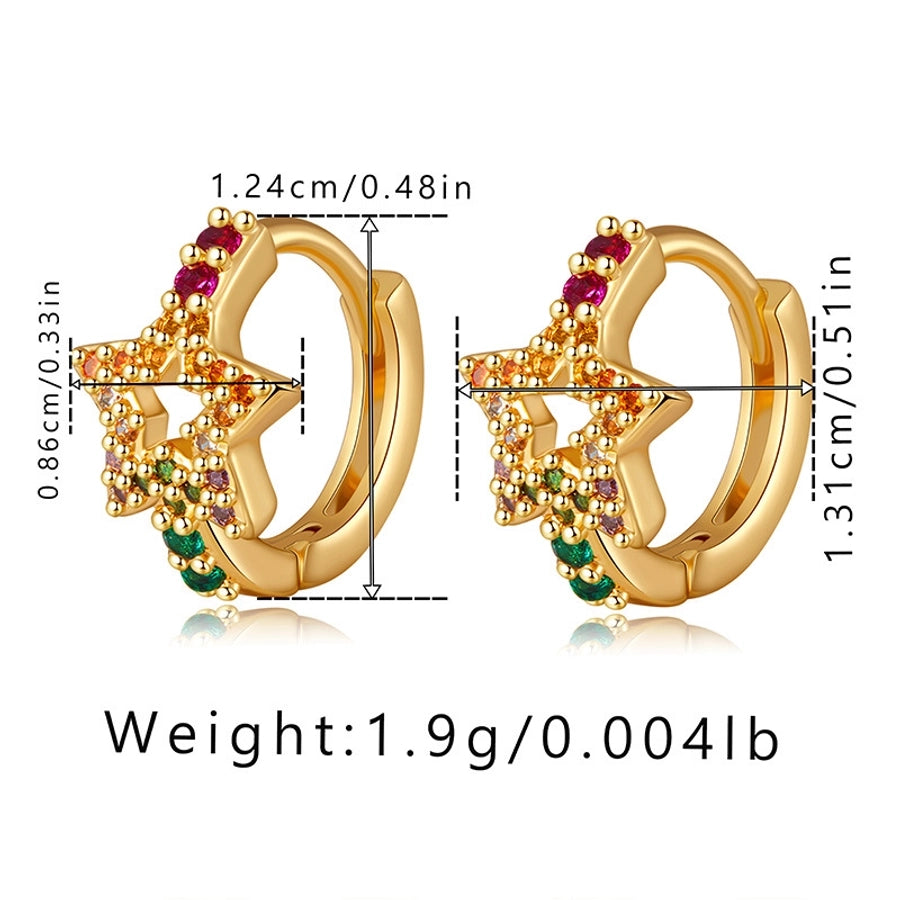 Copper 18K Gold Plated Inlay Cactus Star Heart Shape Zircon Earrings Necklace