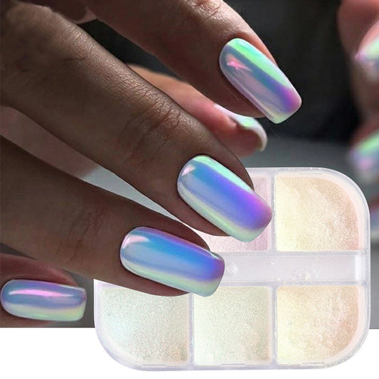 6-color Boxed Nail Art Mirror Powder Ice-transparent Aurora Borealis Powder Holographic Nail Glitter Art Decorations