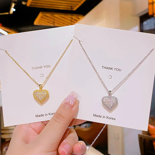 Jewelry Elegant Glam Luxurious Heart Shape 304 Stainless Steel Copper Artificial Diamond 18K Gold Plated Inlay Pendant Necklace