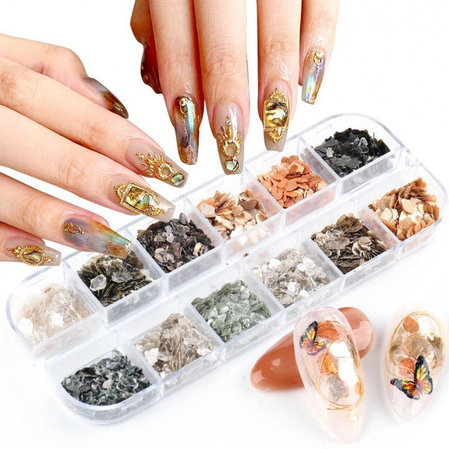 hot nail art sequ  magic thin sheet mica 12 color mica shell nail jewelry nail