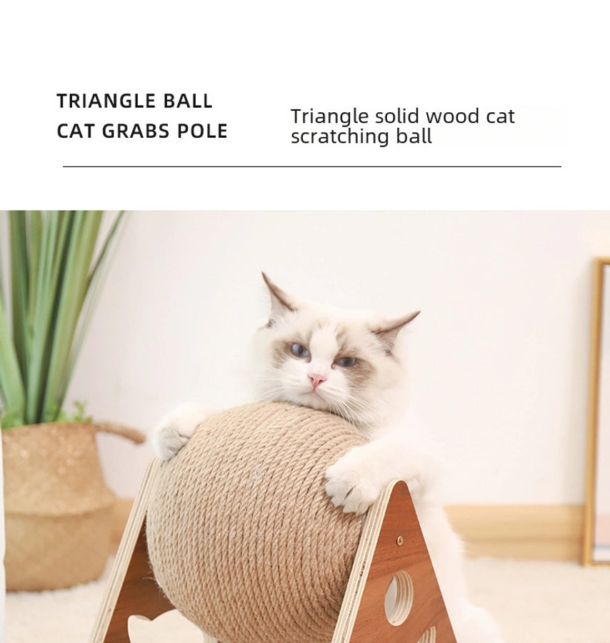 Wooden Cat Scratch Board Toy Durable Cat Scratching Post Ball Hand-wound Rope Climbing Frame Pet Supplies