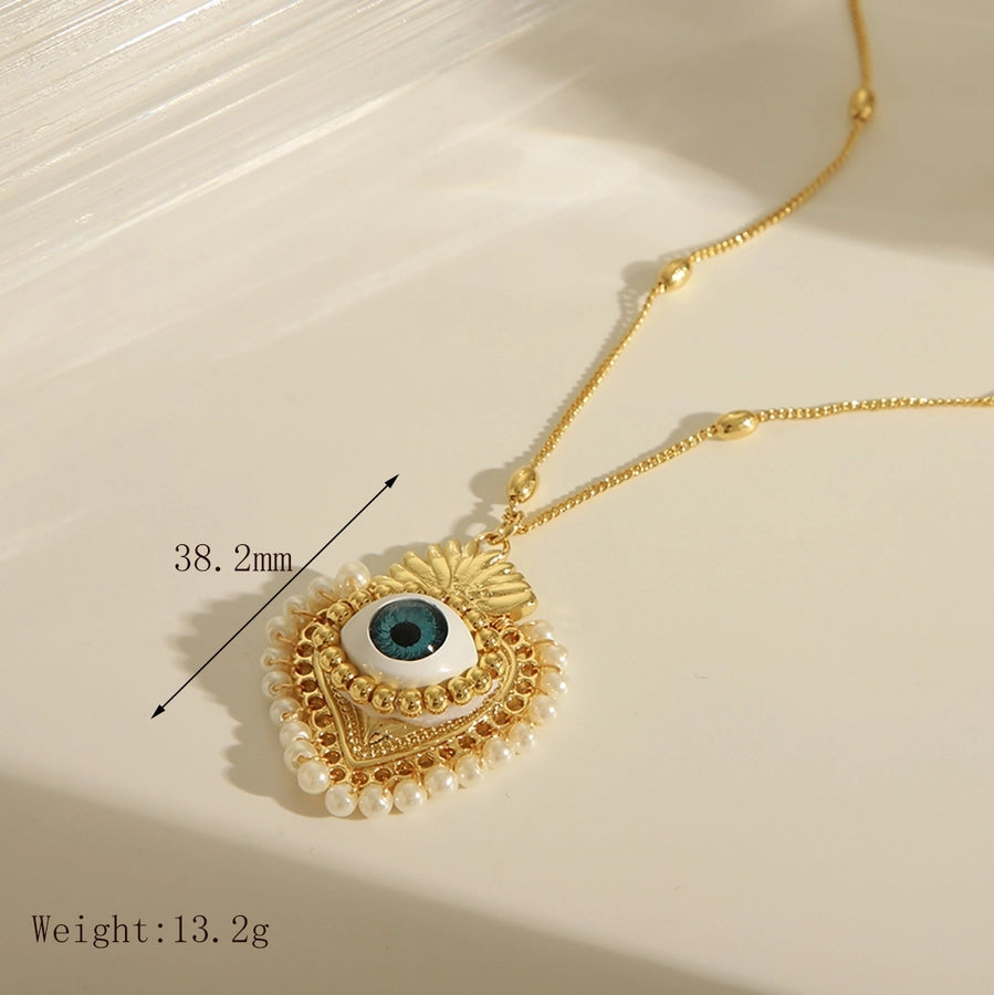 Seed Bead Copper 18K Gold Plated Devil's Eye Heart Shape Pendant Necklace