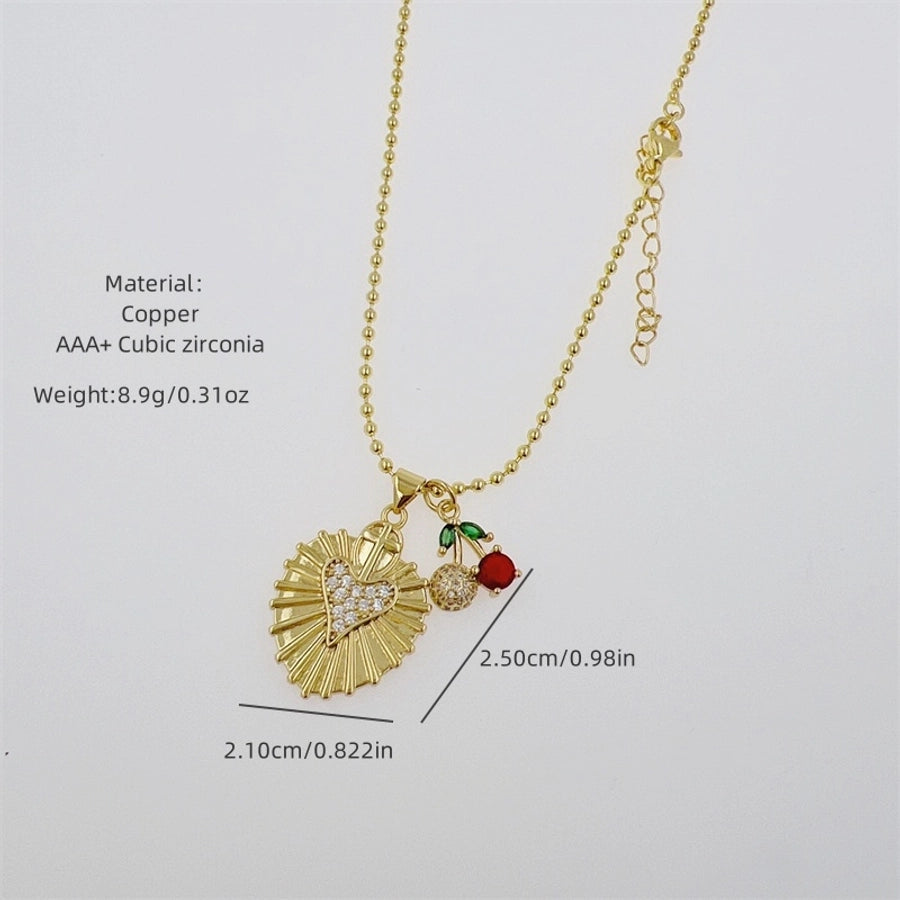 Copper ball chain 18K Gold Plated Inlay Cross Heart Shape Zircon Pendant Necklace