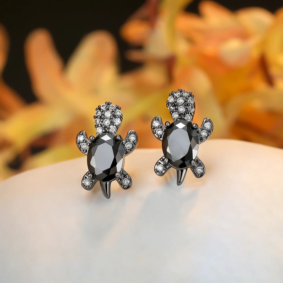 1 pair cute simple style tortoise plating inlay copper zircon ear studs - CEJEW