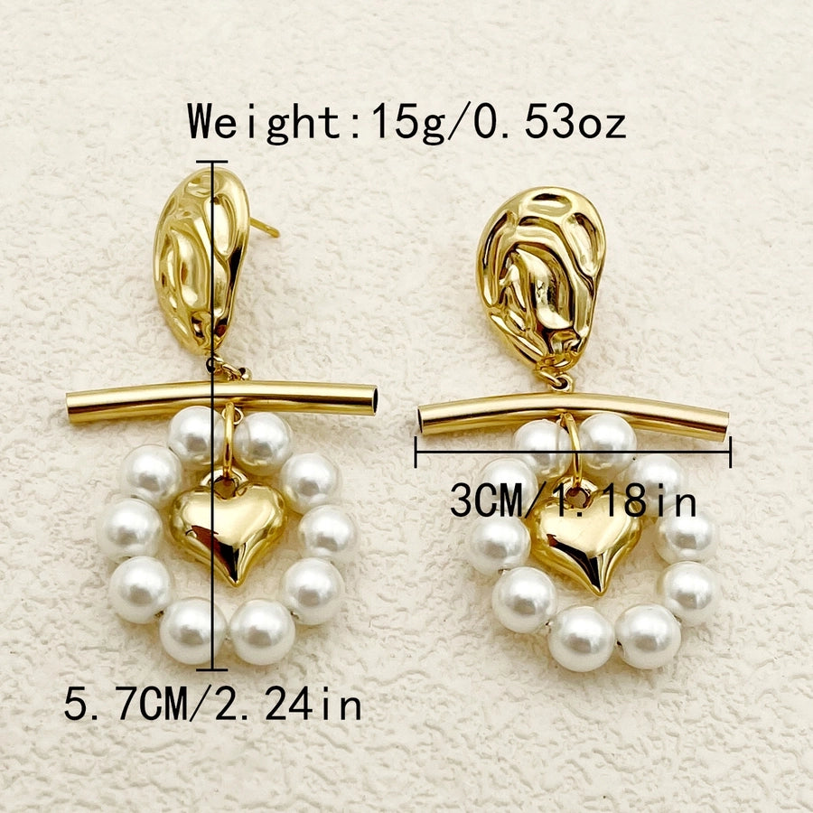 1 Pair Lady Sweet Korean Style Star Heart Shape Flower Tassel Inlay 304 Stainless Steel Artificial Pearls Rhinestones 14K Gold Plated Drop Earrings