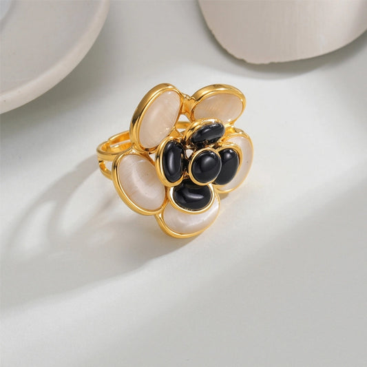 Jewelry Elegant Lady Streetwear Flower 304 Stainless Steel 18K Gold Plated Open Rings