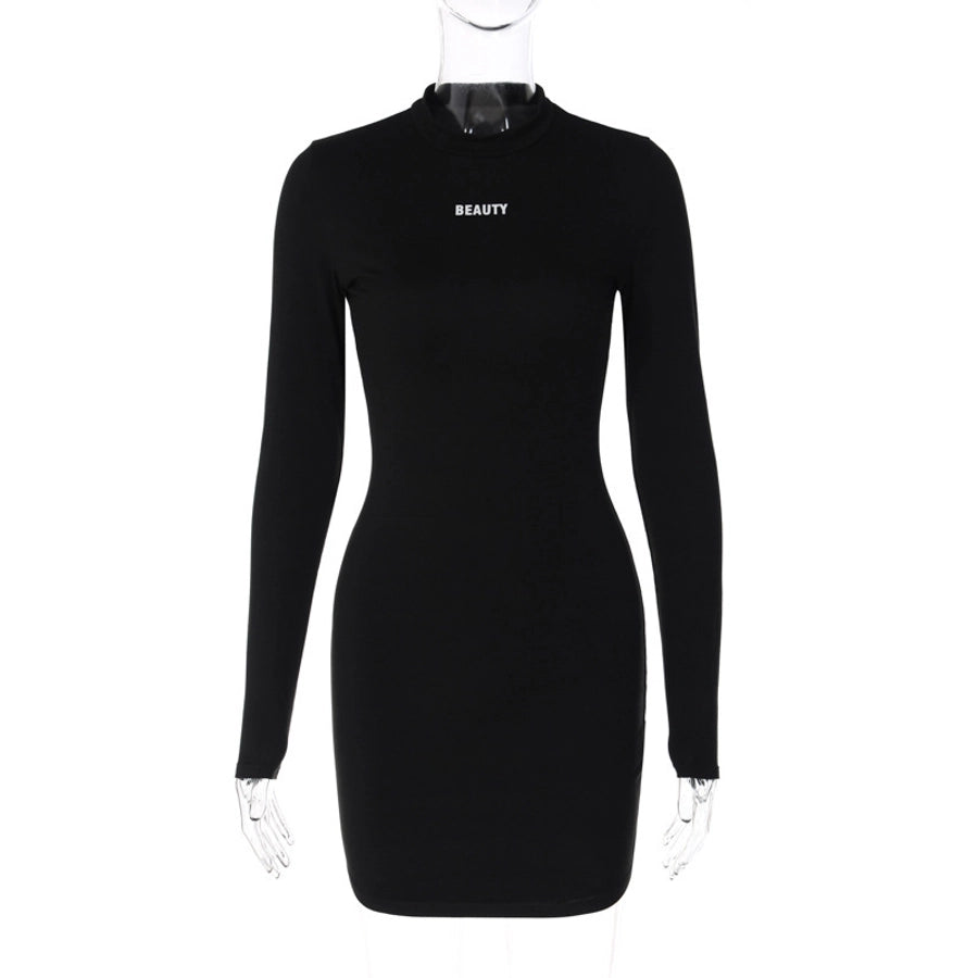 Women's Sheath Dress Streetwear High Neck Long Sleeve Solid Color Above Knee Holiday