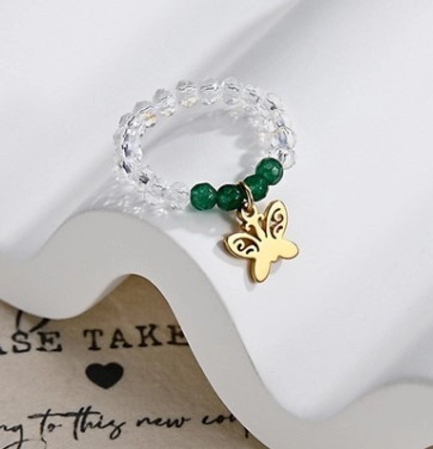 Jewelry Fashion Heart Shape 304 Stainless Steel Natural Stone 18K Gold Plated Stainless Steel Rings