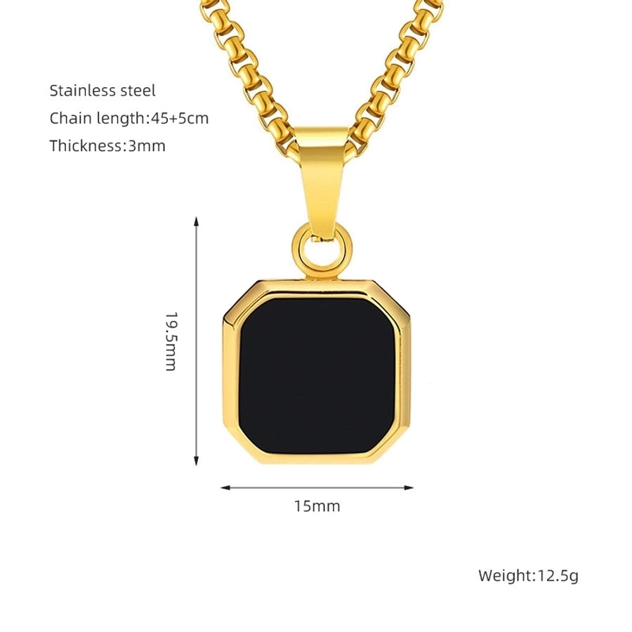 304 Stainless Steel Casual Simple Style Plating Geometric Natural Stone Pendant Necklace - CEJEW