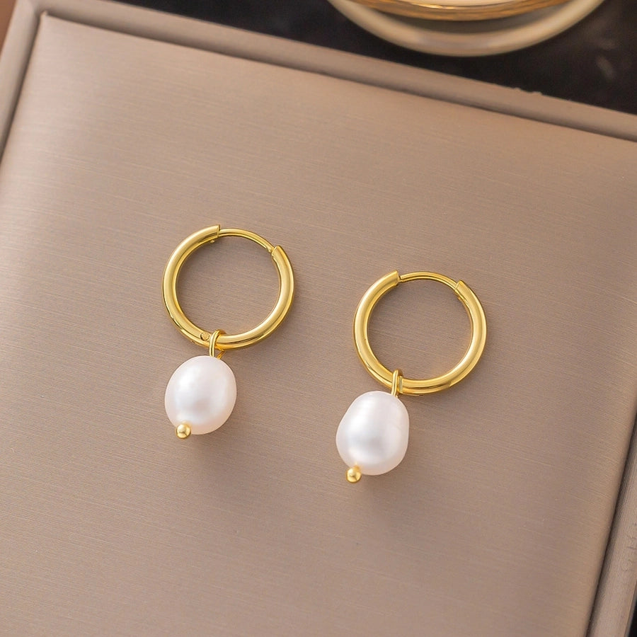 1 Pair Simple Style Bow Knot Shell Polishing Plating Inlay 304 Stainless Steel Pearl 18K Gold Plated Earrings Ear Studs