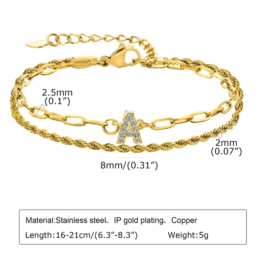 201 Stainless Steel Copper 18K Gold Plated Inlay Letter Zircon Bracelets