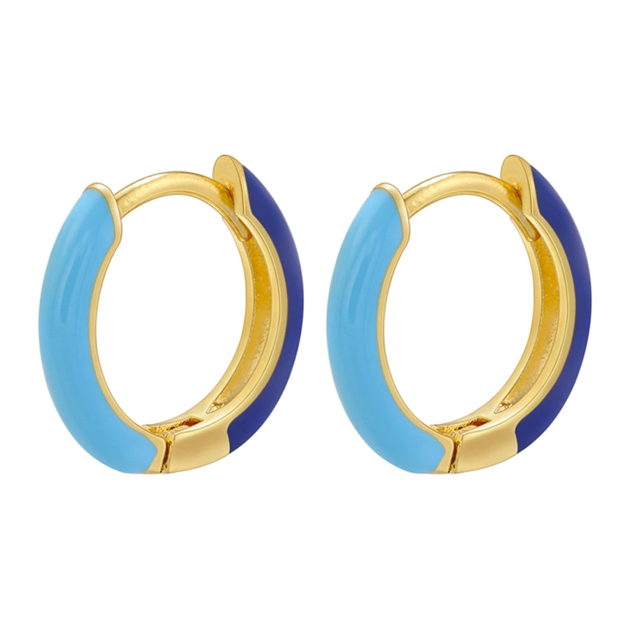 1 pair basic simple style circle round enamel plating copper 18k gold plated hoop earrings - CEJEW