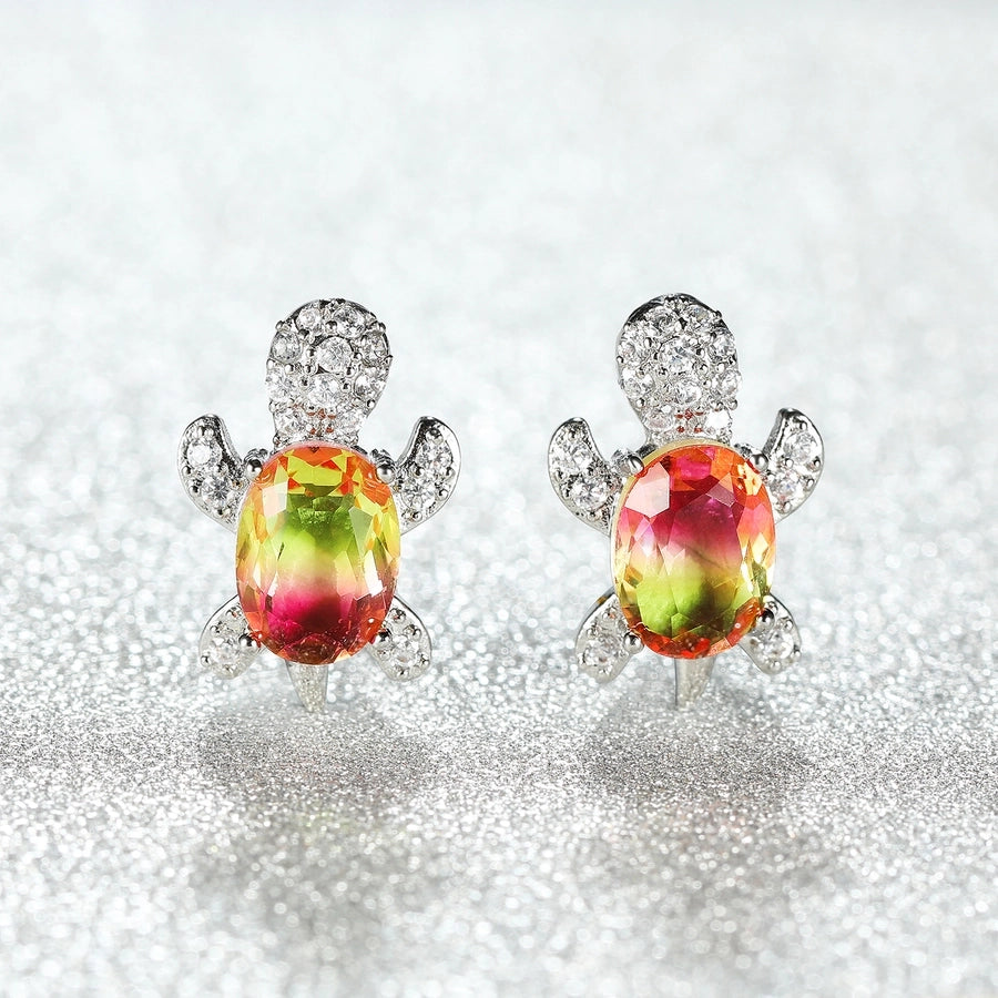 1 pair cute simple style tortoise plating inlay copper zircon ear studs - CEJEW