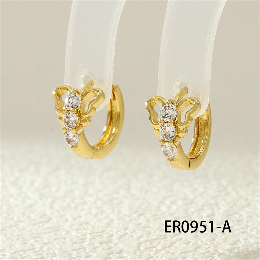 1 Pair IG Style Simple Style Commute Flower Butterfly Inlay Copper Zircon 18K Gold Plated Earrings