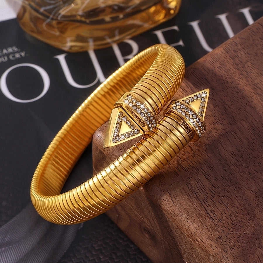 European and American Two-Head Triangle with Diamond Spring Open Bracelet Environmental Protection Titanium Steel Material Plated 18K Real Gold Cross Goose Throat Bracelet