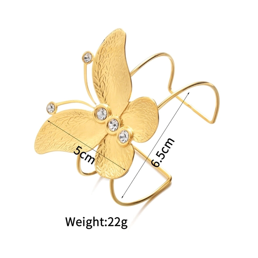 Retro French Style Leaves Heart Shape Butterfly 304 Stainless Steel 18K Gold Plated Bangle In Bulk