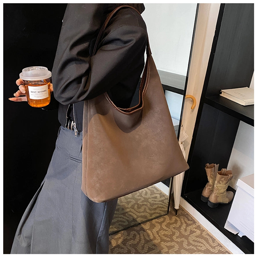 Women's Medium Pu Leather Solid Color Streetwear Sewing Thread Square Magnetic Buckle Tote Bag