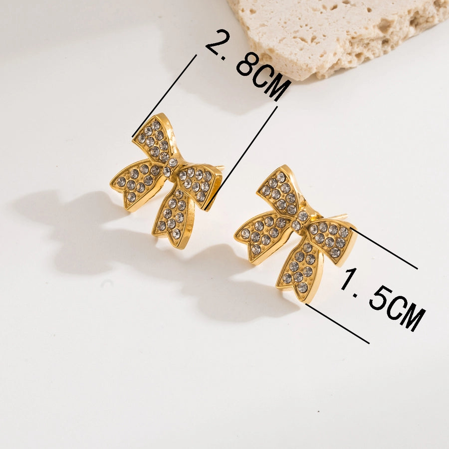 1 Pair Casual Modern Style Simple Style Cross Heart Shape Bow Knot 304 Stainless Steel 18K Gold Plated Ear Studs