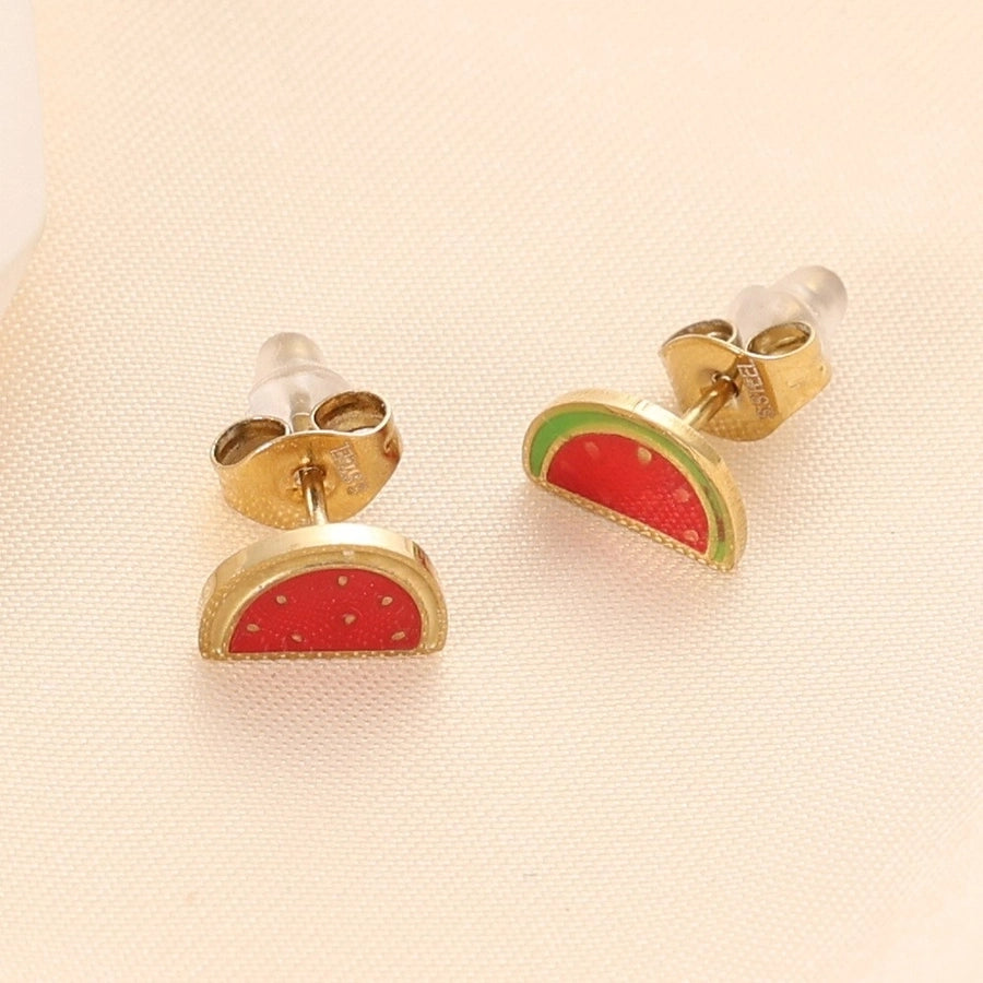 1 Pair IG Style Fruit Titanium Steel 18K Gold Plated Ear Studs