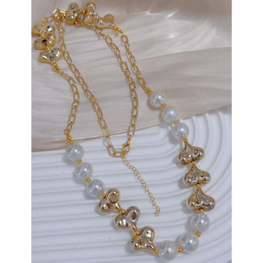 Handmade Pearl Heart Fashion Beaded Necklace 18k Gold Plated No Tarnish Link Chain Jewelry Necklaces Women