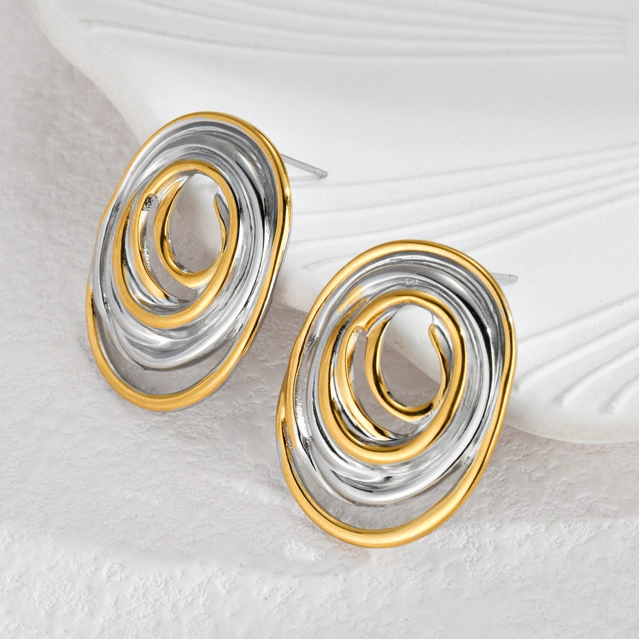 1 Pair IG Style Artistic Geometric Color Block Plating Titanium Steel 18K Gold Plated Ear Studs