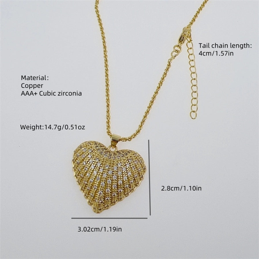 Copper 18K Gold Plated Inlay Heart Shape Zircon Pendant Necklace